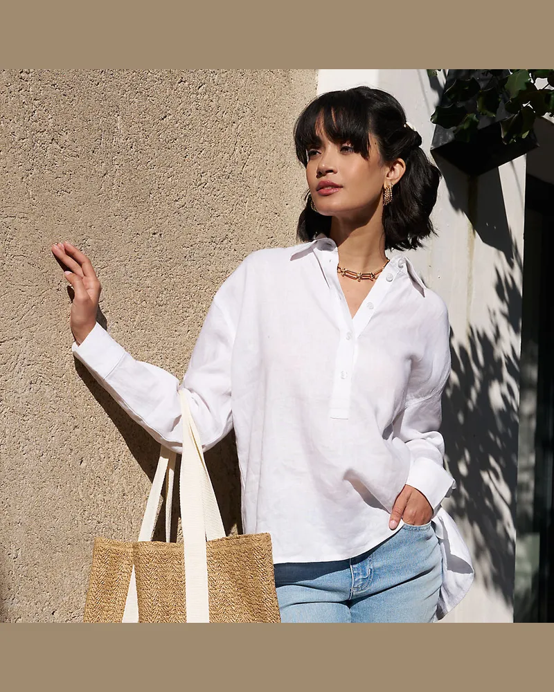 Lands' End Premium Reinleinen-Schlupfbluse, Damen, GrÃ¶ÃŸe petite, WeiÃŸ, Leinen, by Weiãÿ