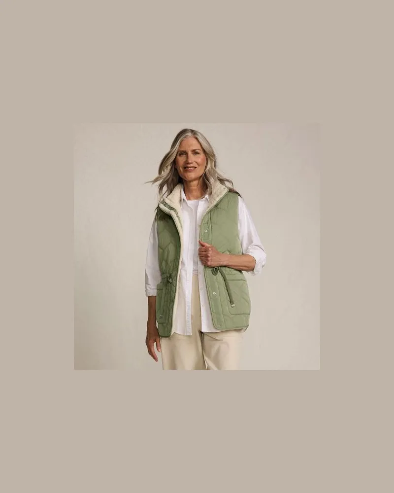 Lands' End Wendbare, gesteppte Sherpa-Fleeceweste, Damen, Größe:32-34 regular, Grün, Polyester/Nylon, by Grün