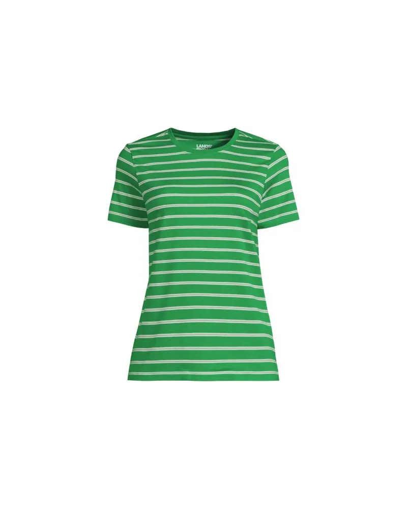 Lands' End Supima Kurzarm-Shirt mit rundem Ausschnitt, Damen, Größe regular, Grün, Baumwolle, by Grün