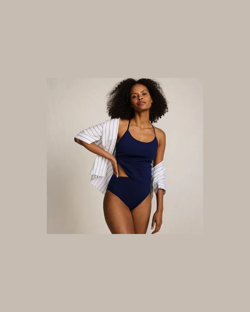 Lands' End Komfort-Bikinihose mit hohem Beinausschnitt, High Waist, Damen, Größe regular, Blau, by Blau