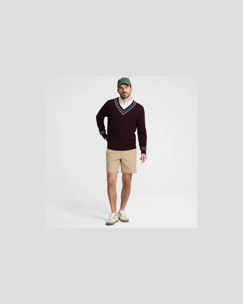 Lands' End Drifter Zopfmusterpullover mit V-Ausschnitt, Herren, Größe regular, Rot, Baumwolle, by Rot