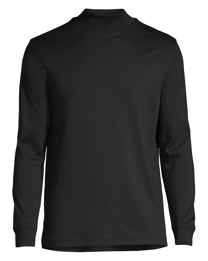 Lands' End Supima Stehbundshirt, Classic Fit, Herren, Größe regular, Schwarz, Baumwolle, by Schwarz