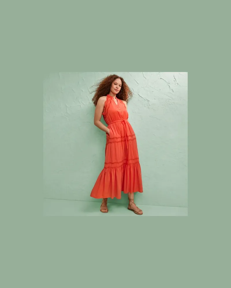 Lands' End Maxikleid aus Baumwoll-Voile, Damen, Größe regular, Orange, Viskose-Mischung/Baumwolle Modal, by Orange