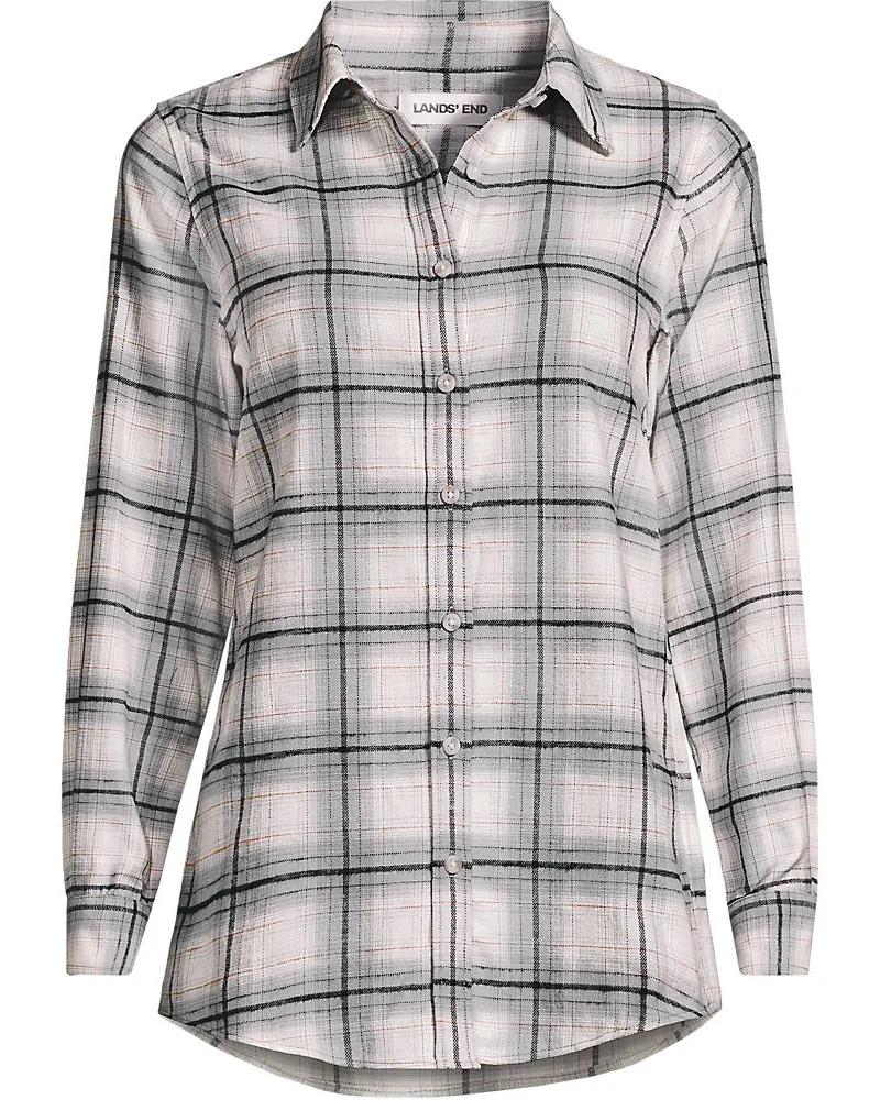 Lands' End Boyfriend-Bluse aus Flanell, Damen, Größe regular, Grau, Baumwolle, by Grau