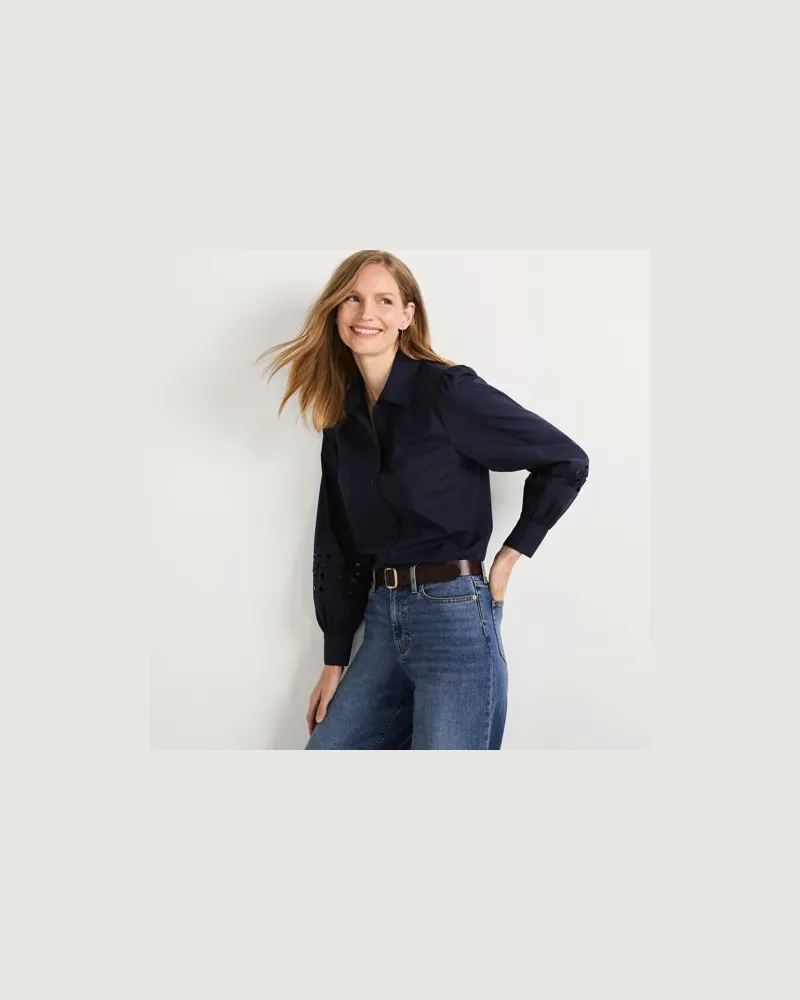 Lands' End Hemdbluse mit Cutout-Detail, Damen, Größe regular, Blau, Baumwolle, by Blau