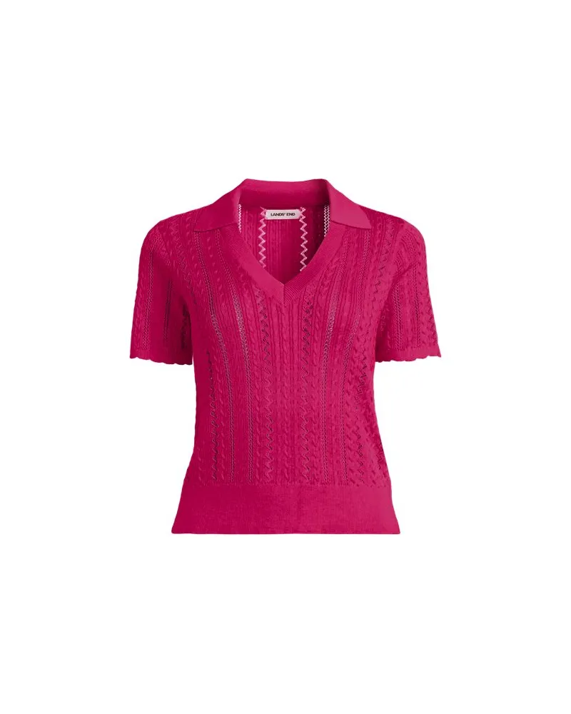 Lands' End Ajour-Polopullover aus Baumwolle, Damen, Größe plus, Pink, Baumwolle, by Pink