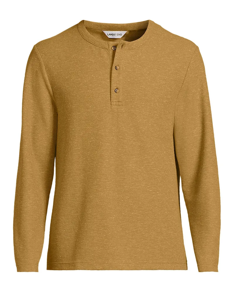 Lands' End Struktur-Henleyshirt mit Leinen, Herren, Größe regular, Gelb, Leinen/Polyester/Polyester-Mischung, by Gelb