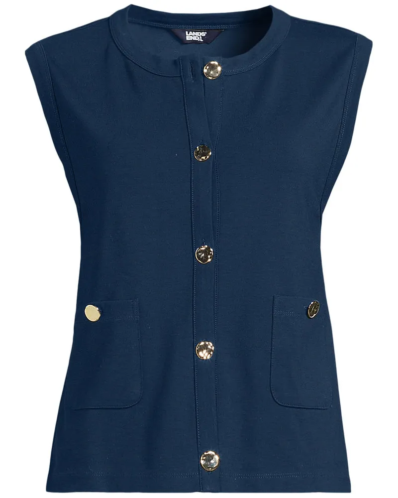 Lands' End Feinstrick-Top mit Metallknöpfen, Damen, Größe regular, Blau, Polyester/Viskose/Polyester-Mischung, by Blau