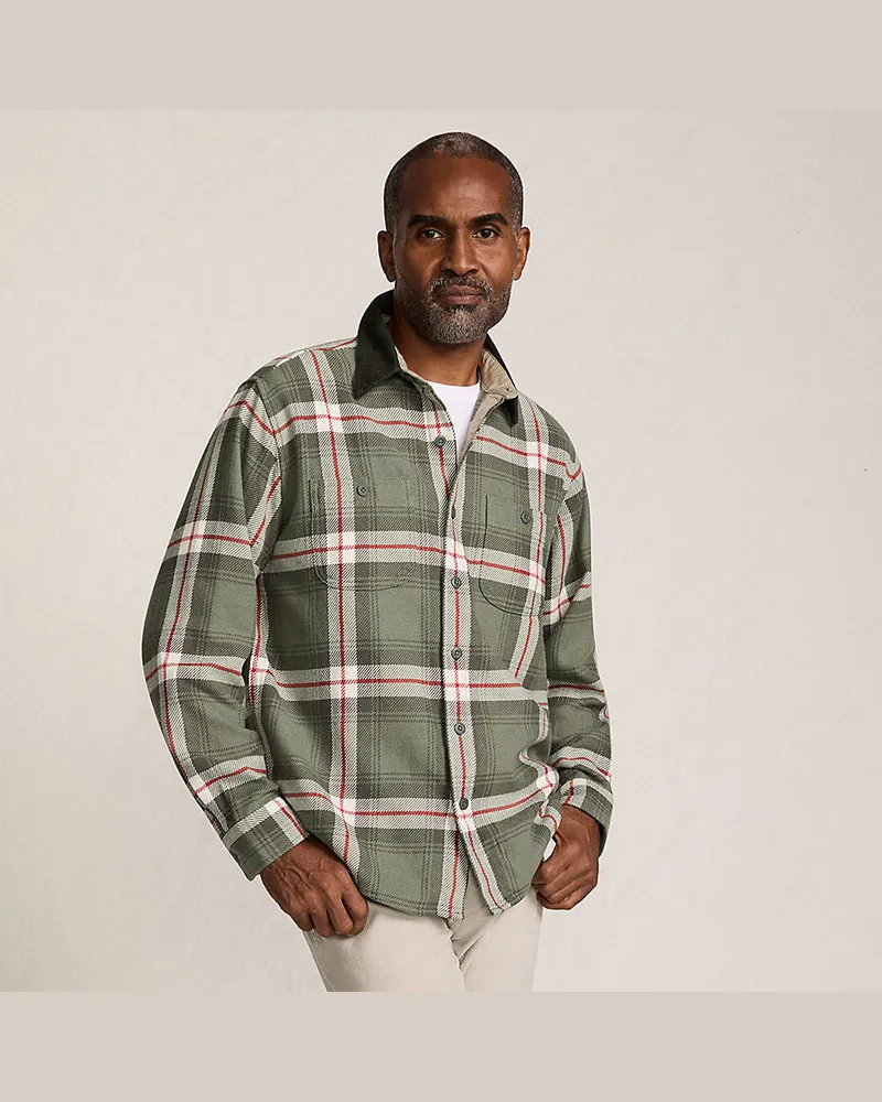 Lands' End Flanellhemd mit Cordkragen, Herren, Größe regular, Grün, Baumwolle, by Grün