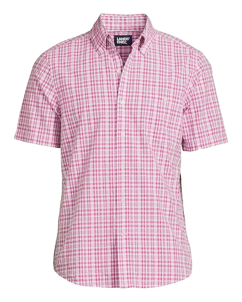 Lands' End Seersucker-Kurzarmhemd, Classic Fit, Herren, Größe regular, Lila, Baumwolle, by Lila