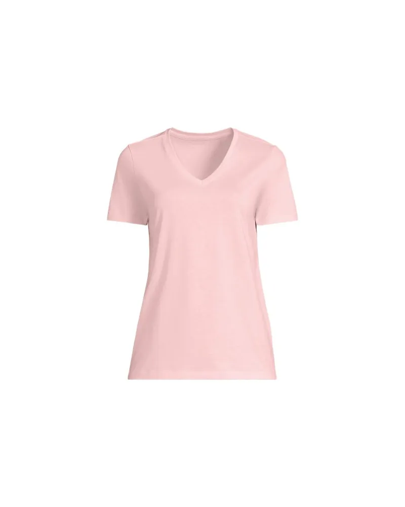 Lands' End Supima Kurzarm-Shirt mit V-Ausschnitt, Damen, Größe plus, Pink, Baumwolle, by Pink