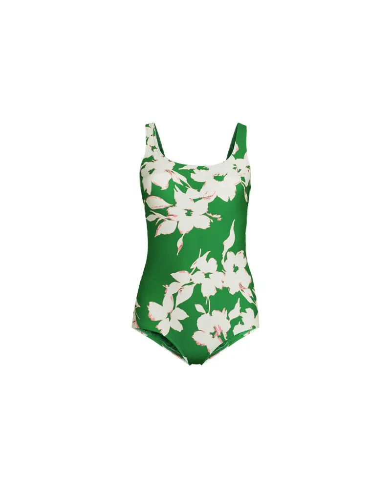 Lands' End Gemusterter Komfort-Badeanzug CHLORRESISTENT mit Soft Cups, Damen, Größe:34 regular, Grün, Nylon-Mischung, by Grün