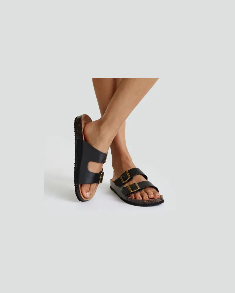 Lands' End Doppelschnallen-Pantolette, Damen, Größe regular, Schwarz, Synthetic-blend, by Schwarz