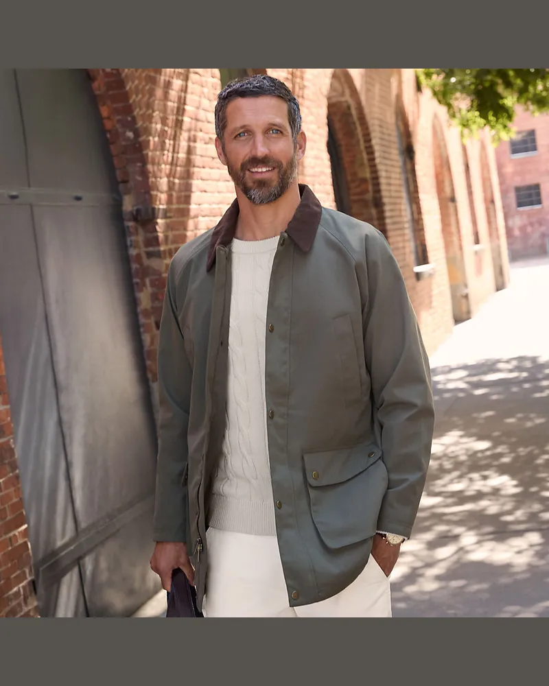Lands' End Wasserdichte Squall-Jacke mit Cordkragen, Herren, GrÃ¶ÃŸe regular, GrÃ¼n, Polyester/Nylon, by Grã¼n