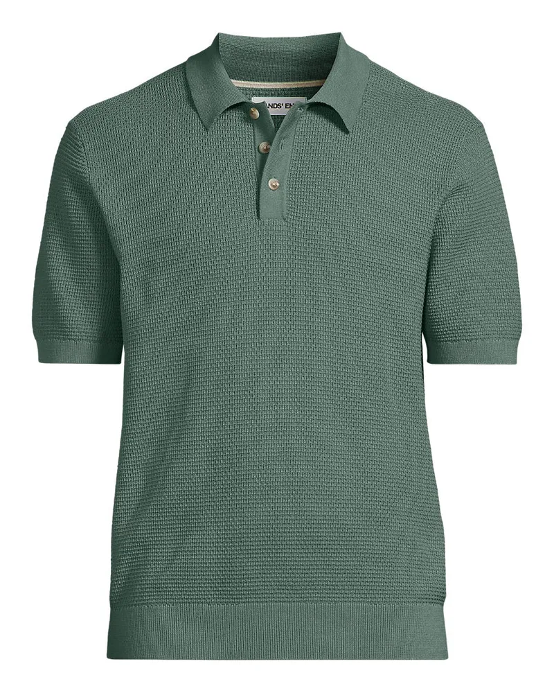 Lands' End Feinstrick-Poloshirt aus Baumwolle, Herren, GrÃ¶ÃŸe regular, GrÃ¼n, Baumwolle, by Grã¼n