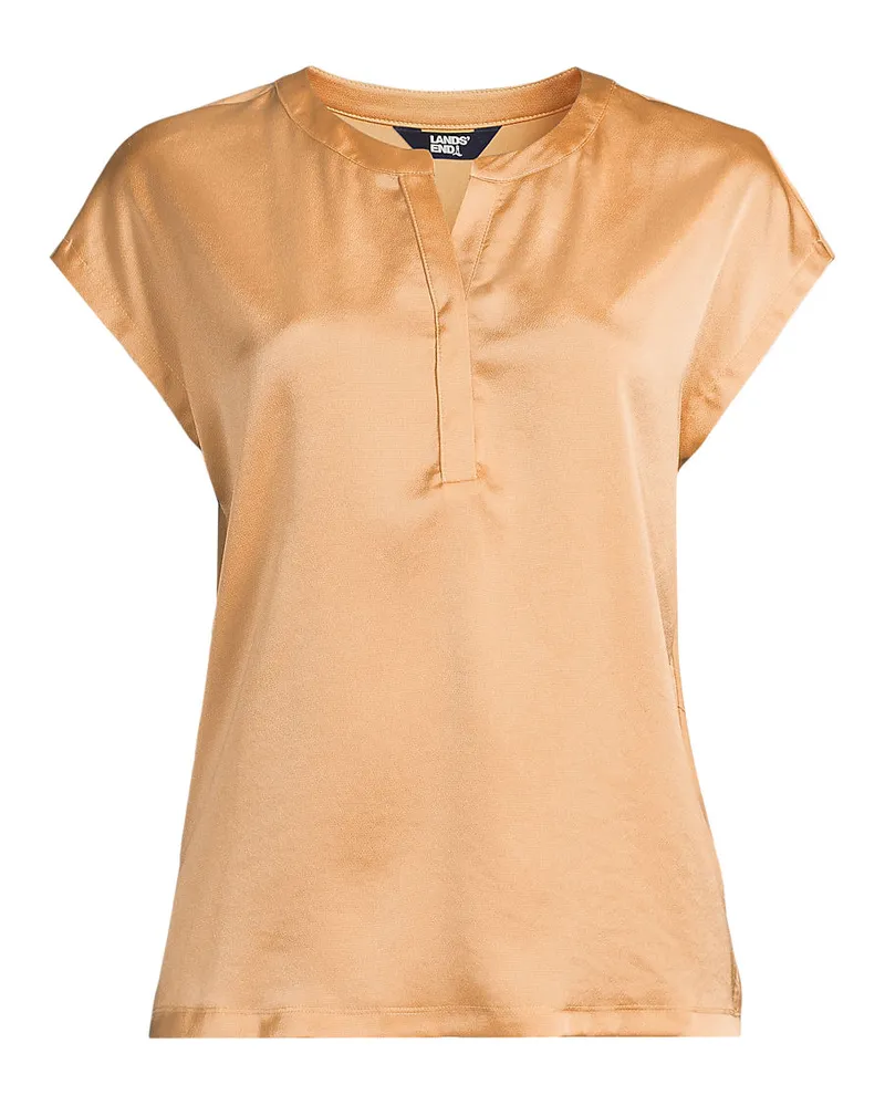 Lands' End Satin-Top mit Schlitz, Damen, Größe regular, Braun, Polyester/Viskose/Polyester-Mischung, by Braun