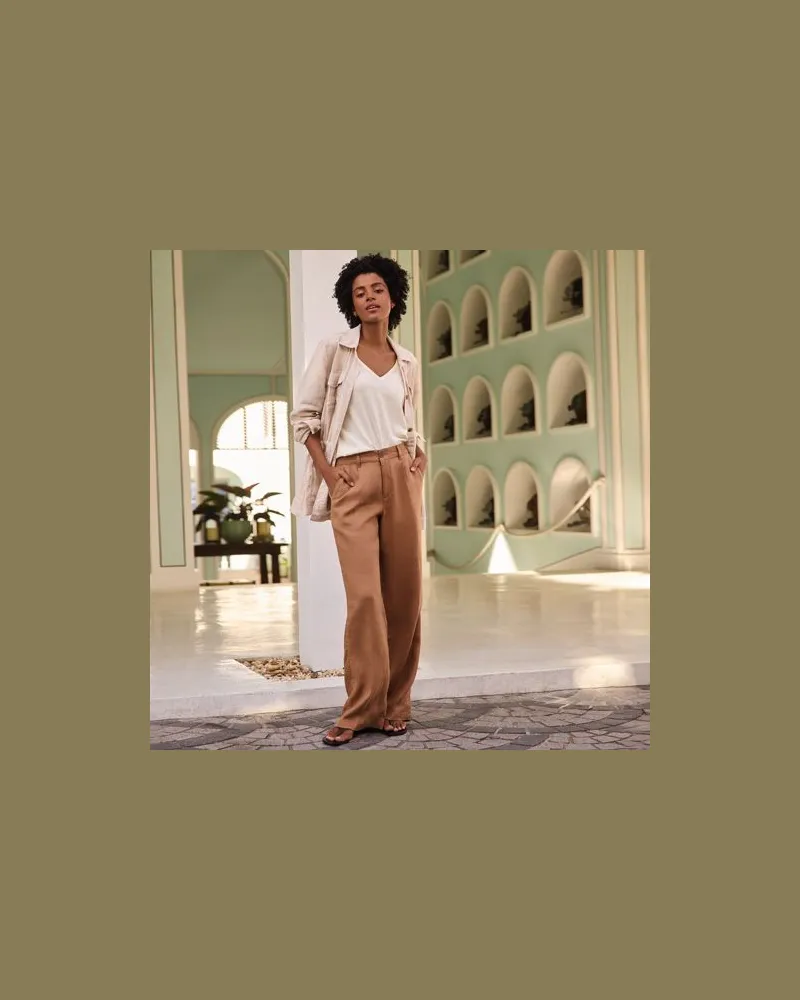 Lands' End Leinenhose High Waist mit weitem Bein, Damen, Größe petite, Braun, Leinen, by Braun