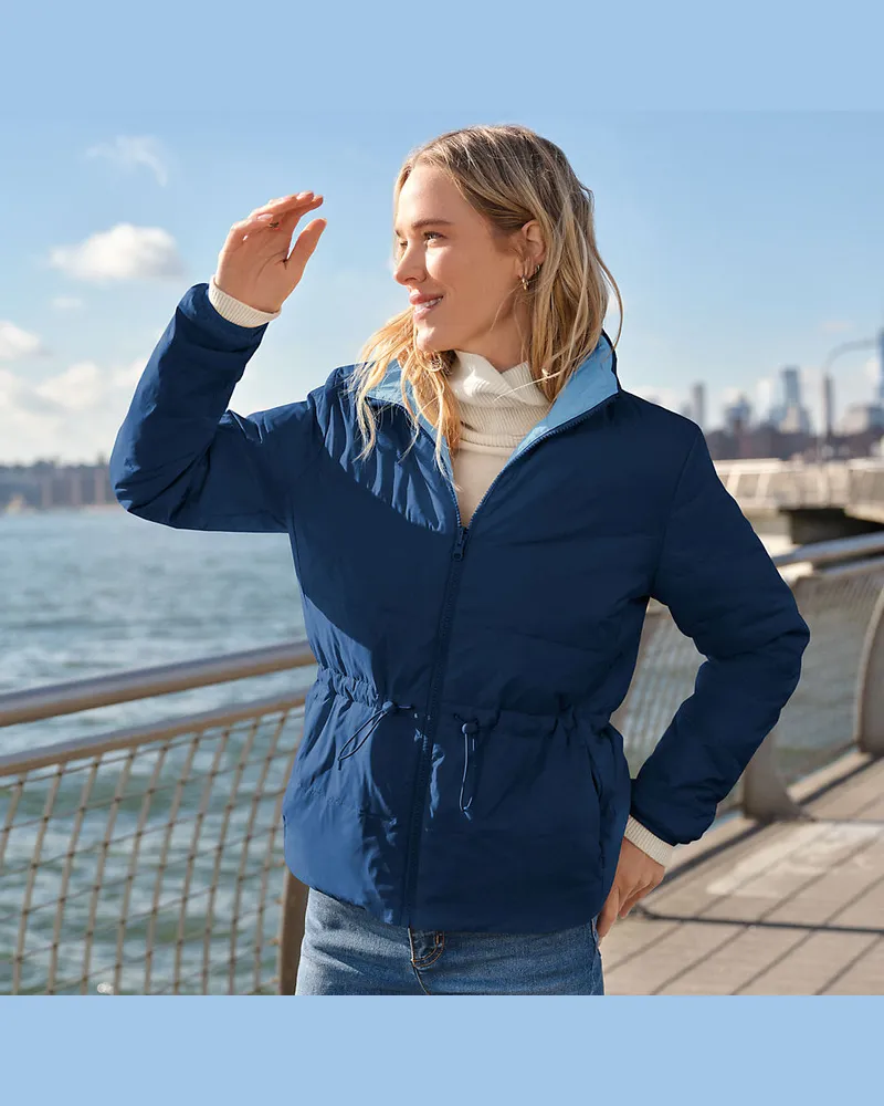 Lands' End Daunen-Wendejacke WANDERWEIGHT Verstaubar Ultraleicht, Damen, Größe regular, Blau, Nylon, by Blau