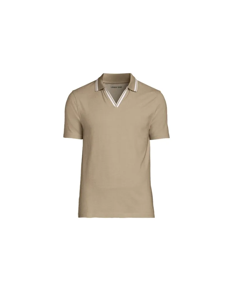 Lands' End Piqué-Poloshirt mit kühlendem Effekt, Herren, Größe:56-58 regular, Beige, Baumwolle/Elasthan/Baumwoll-Mischung, by Beige