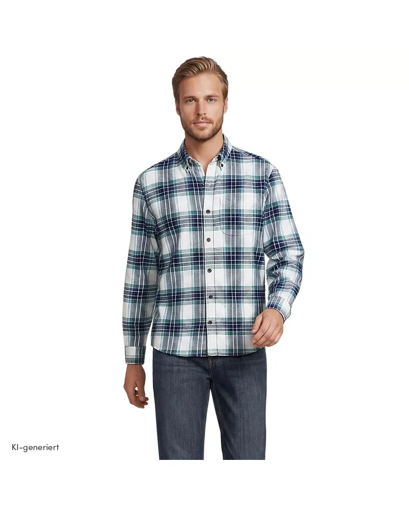 Lands' End Flanellhemd Flagship Classic Fit, Herren, Größe regular, Blau, Baumwolle, by Blau