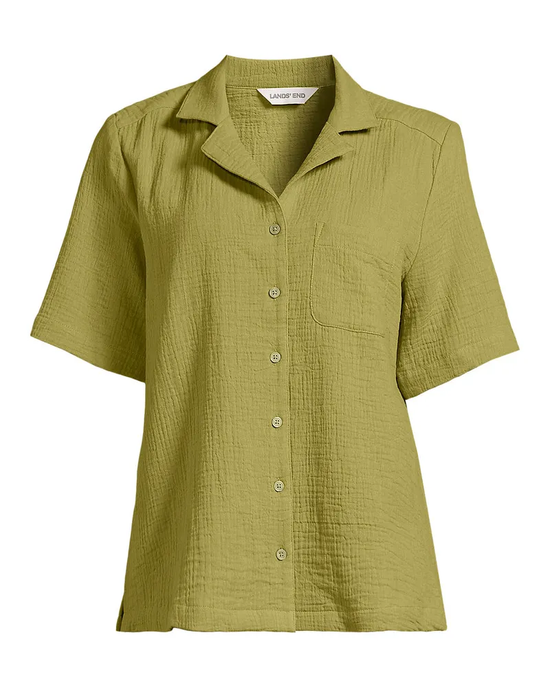 Lands' End Kurzärmelige Musselin-Bluse, Damen, Größe:34 petite, Grün, Baumwolle, by Grün