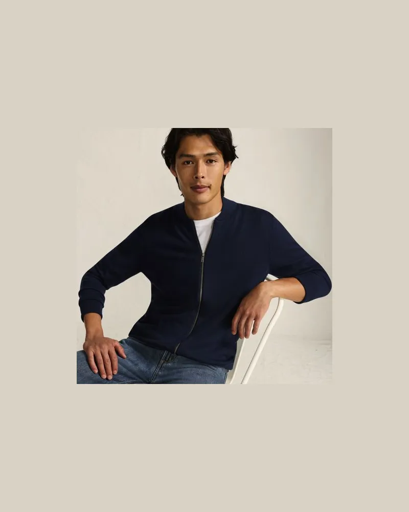 Lands' End Merino-Cardigan mit Reißverschluss, Herren, Größe:44-46 regular, Blau, Wolle, by Blau