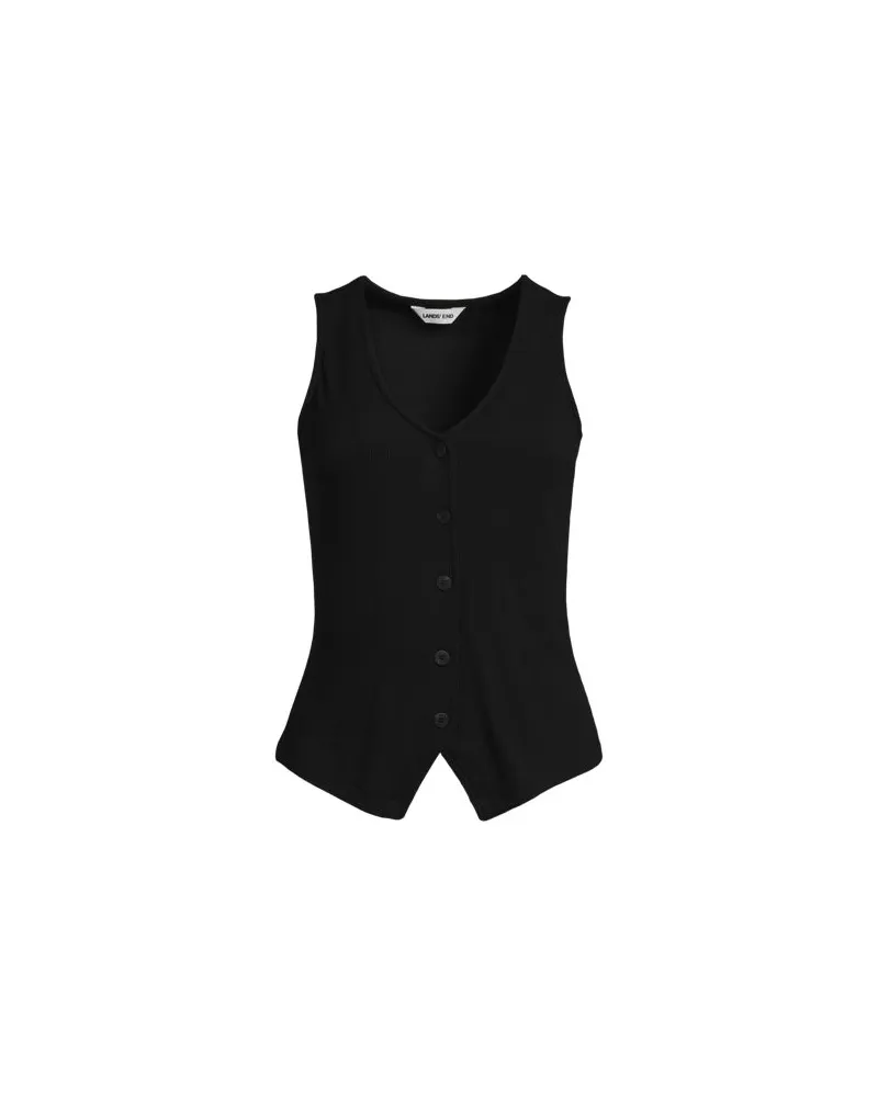 Lands' End Ärmellose Feinstrick-Weste, Damen, Größe:32-34 regular, Schwarz, Elasthan/Viskose/Polyester-Mischung, by Schwarz