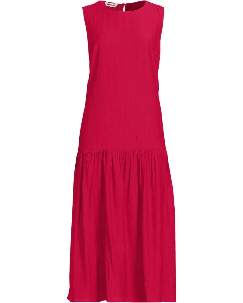 Lands' End Ärmelloses Ready to Go Midikleid, Damen, Größe petite, Rot, Nylon/Viskose, by Rot