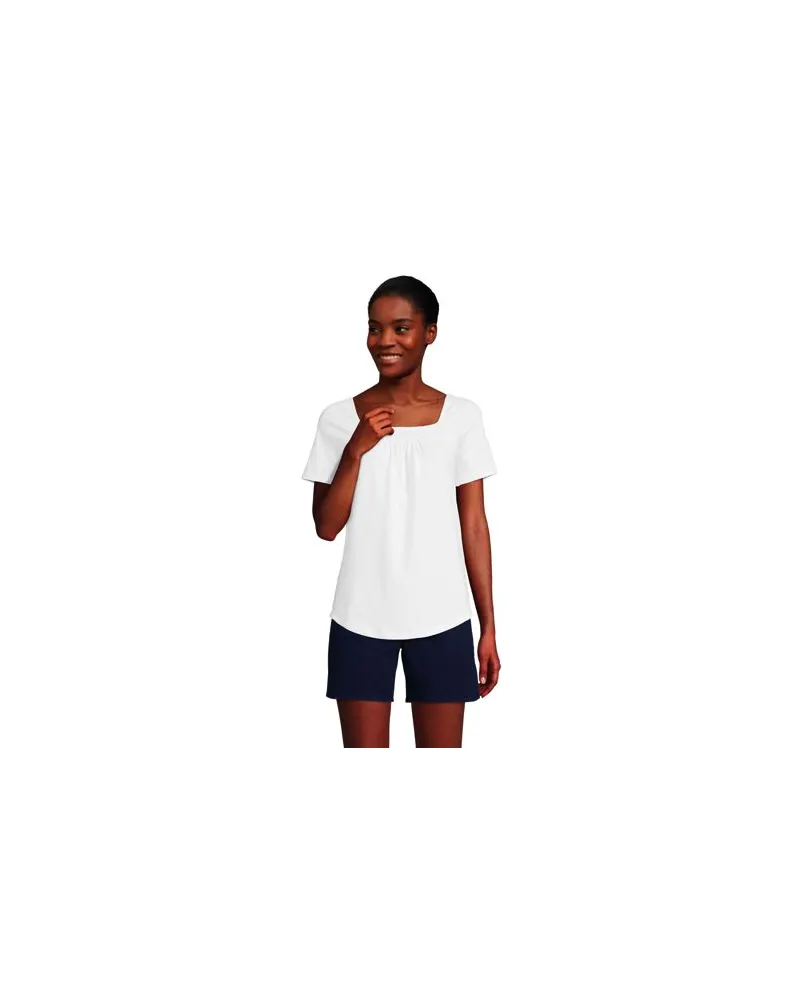 Lands' End Baumwoll/Modal-Shirt mit gesmoktem Ausschnitt, Damen, Größe regular, Weiß, Baumwolle Modal, by Weiß