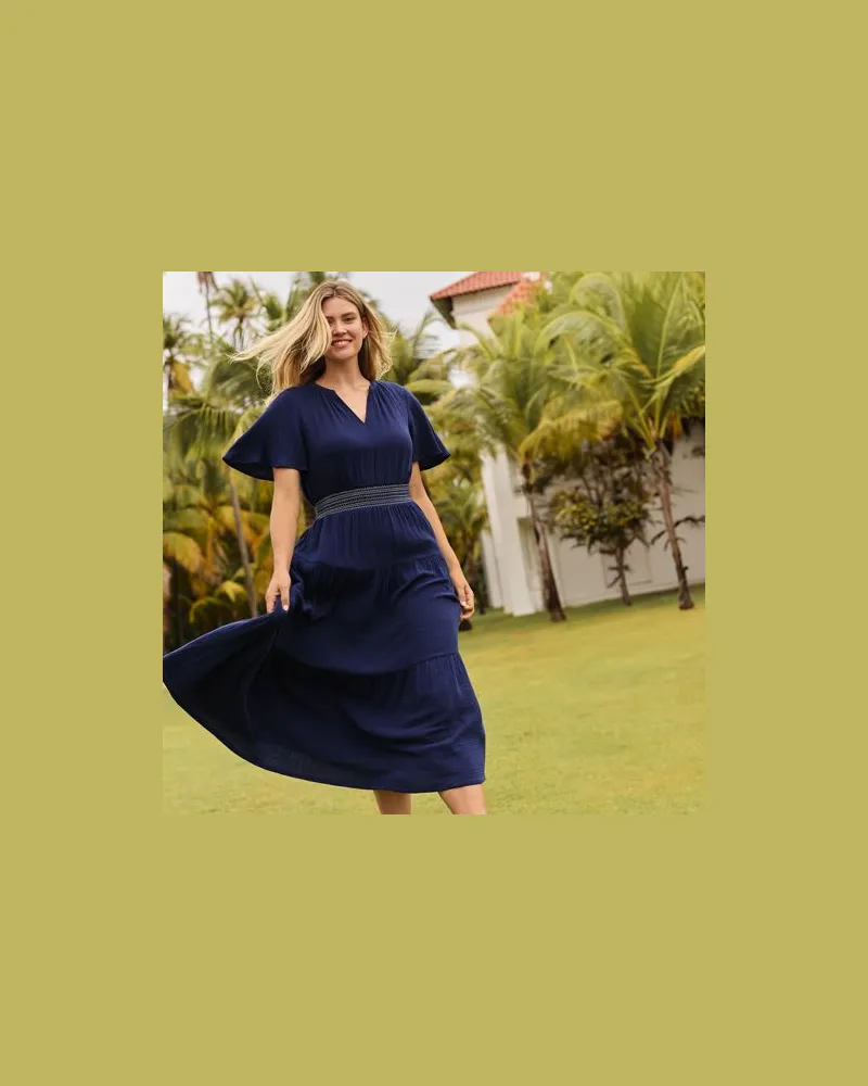 Lands' End Stufen-Maxikleid aus Musselin, Damen, Größe regular, Blau, Baumwolle, by Blau