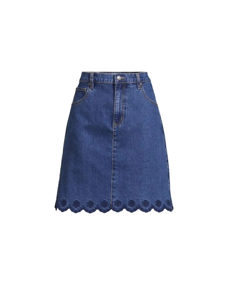 Lands' End Kurzer Soft Denim Rock mit besticktem Saum, Damen, Größe regular, Blau, Elasthan/Baumwoll-Mischung, by Blau