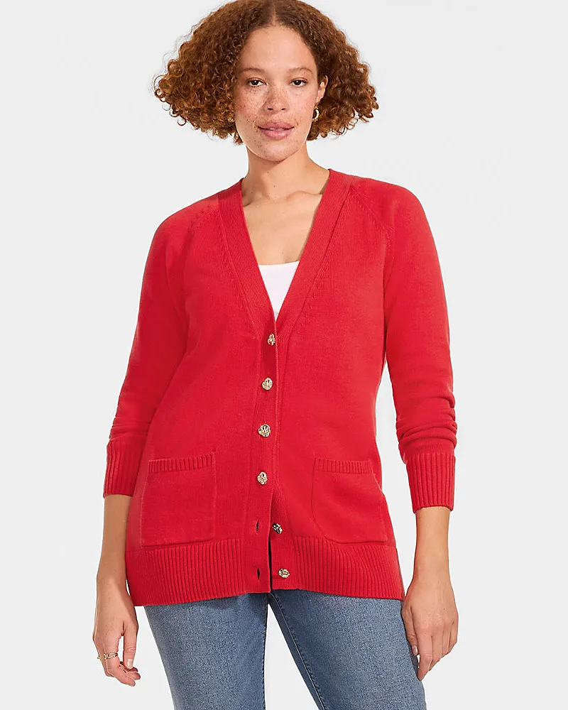 Lands' End Relaxter V-Cardigan DRIFTER, Damen, Größe petite, Rot, Baumwolle, by Rot