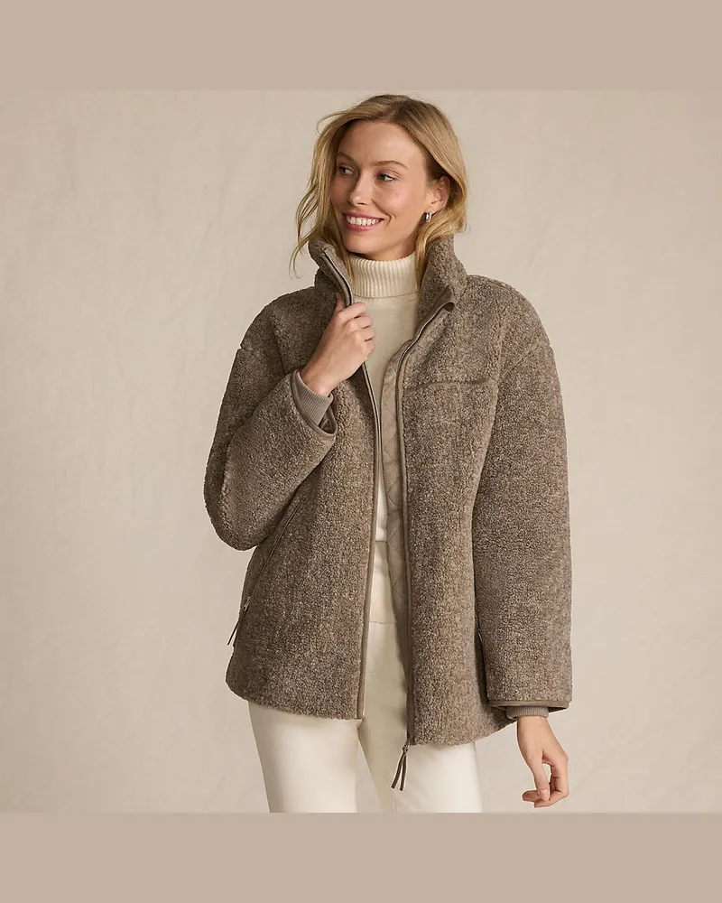 Lands' End Sherpa-Fleecejacke, Damen, Größe petite, Braun, Polyester, by Braun