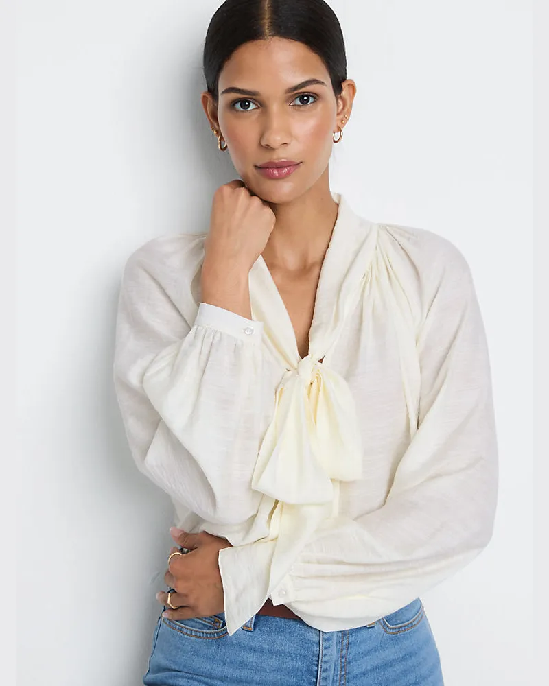 Lands' End Schluppenbluse mit Ballonärmeln, Damen, Größe regular, Weiß, Nylon/Viskose, by Weiß