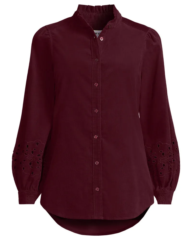 Lands' End Feincord-Hemdbluse mit Ajourdetails, Damen, Größe regular, Rot, Baumwolle, by Rot