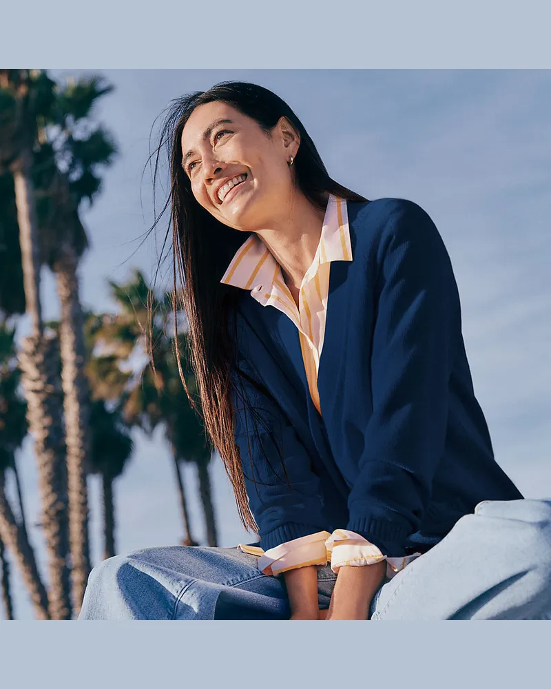 Lands' End Relaxter V-Cardigan DRIFTER, Damen, Größe petite, Blau, Baumwolle, by Blau