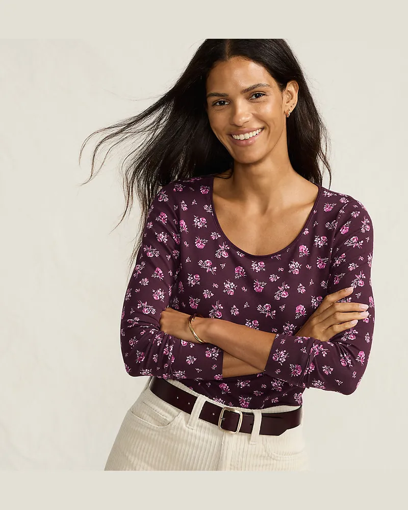 Lands' End Baumwolle/Modal-Shirt mit Ballett-Ausschnitt, Damen, Größe petite, Rot, Baumwolle Modal, by Rot
