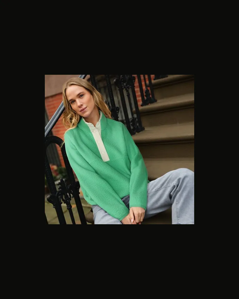 Lands' End Teddy-Pullover mit Druckknopf-Leiste, Damen, Größe regular, Grün, by Grün