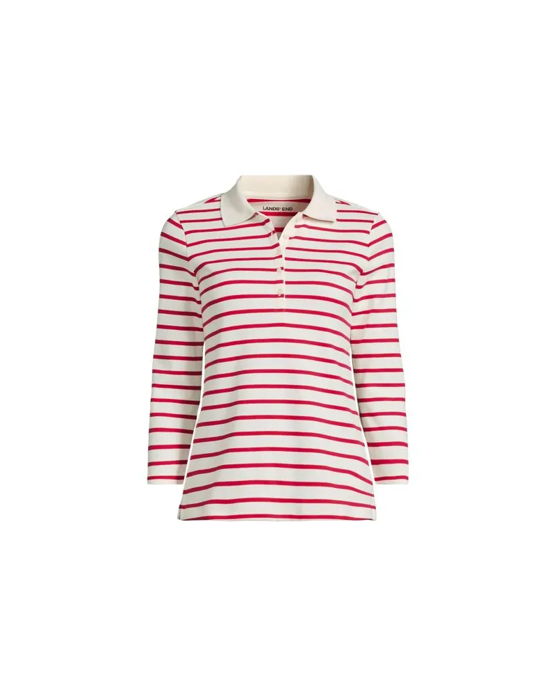 Lands' End Supima-Poloshirt mit 3/4-Ärmeln, Damen, Größe plus, Pink, Baumwolle, by Pink