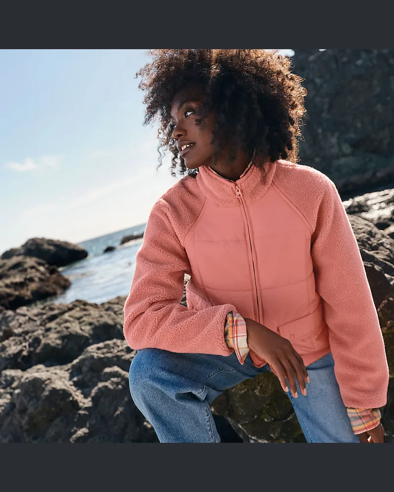 Lands' End Steppjacke mit Teddy-Ärmeln, Damen, Größe regular, Rot, Polyester, by Rot