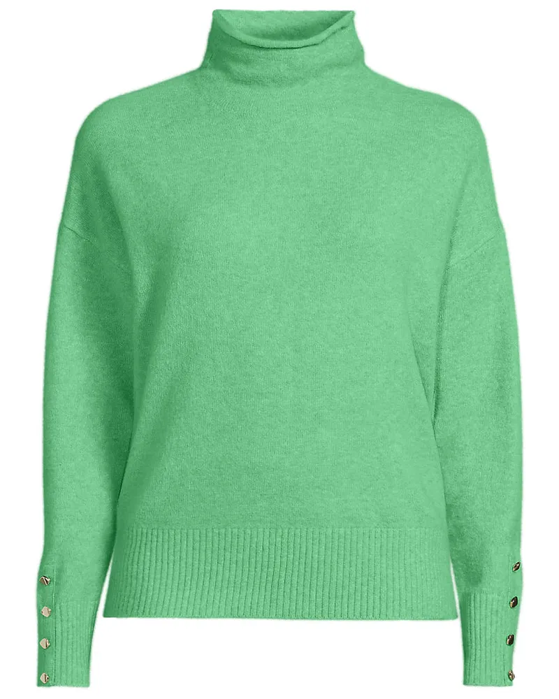 Lands' End Soft Touch Stehkragenpullover mit Ärmelknöpfen, Damen, Größe regular, Grün, Polyacryl/Woll-Mischung/Nylon-Mischung, by Grün