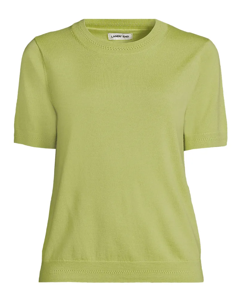 Lands' End Merinopullover mit kurzen Ärmeln, Damen, Größe regular, Grün, Wolle, by Grün