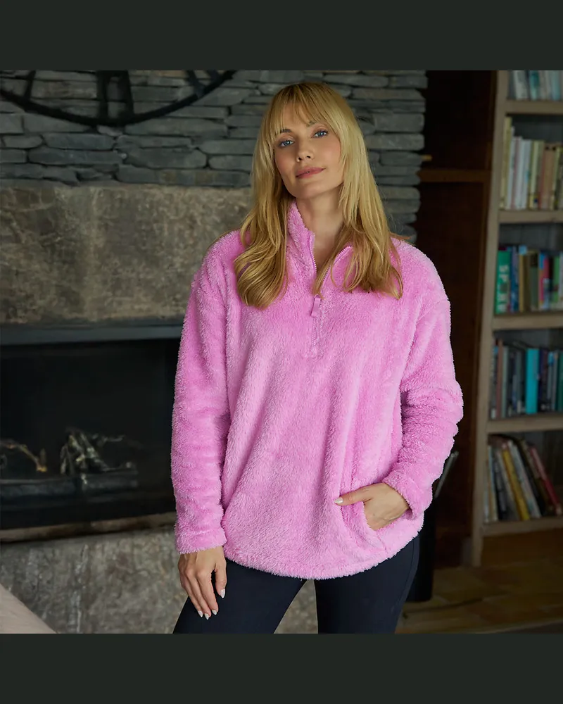 Lands' End Plüschfleece-Pullover mit Reißverschluss, Damen, Größe petite, Pink, Polyester, by Pink