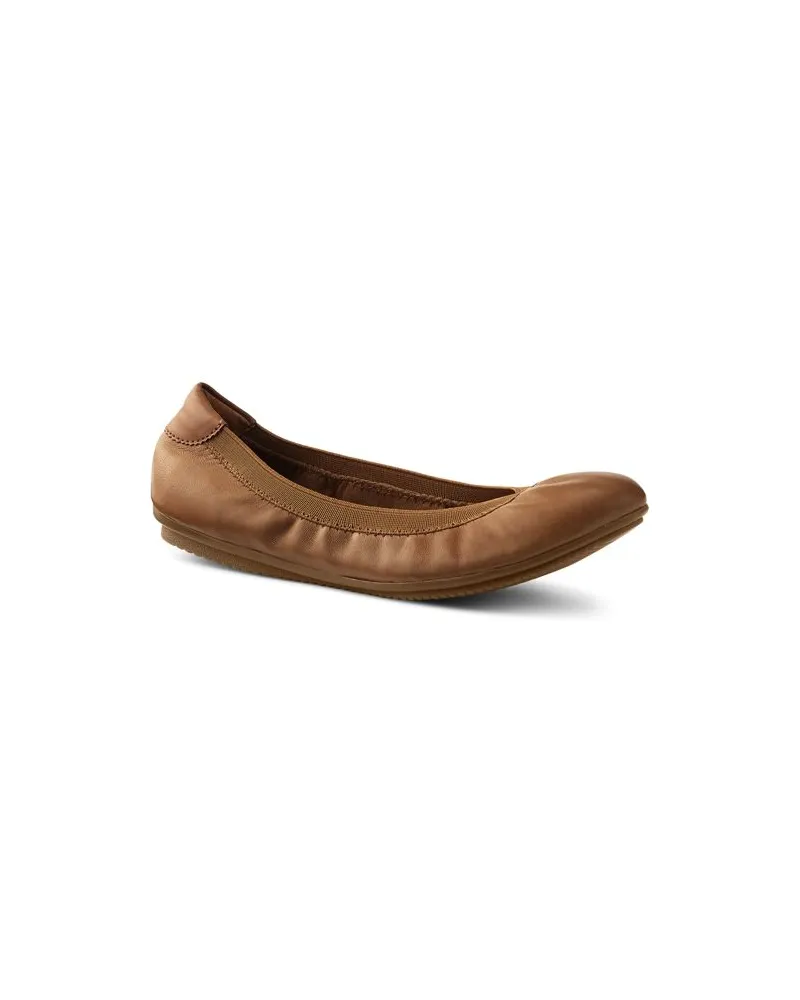 Lands' End Elastische Komfort-Ballerinas in weiter Passform, Damen, Größe regular, Braun, Polyester/Leder/Gummi, by Braun