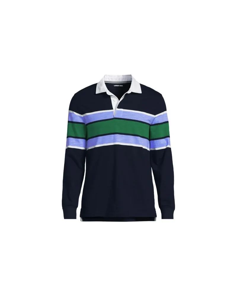 Lands' End Langärmeliges Flammgarn-Rugbyshirt, Herren, Größe regular, Blau, Baumwolle, by Blau