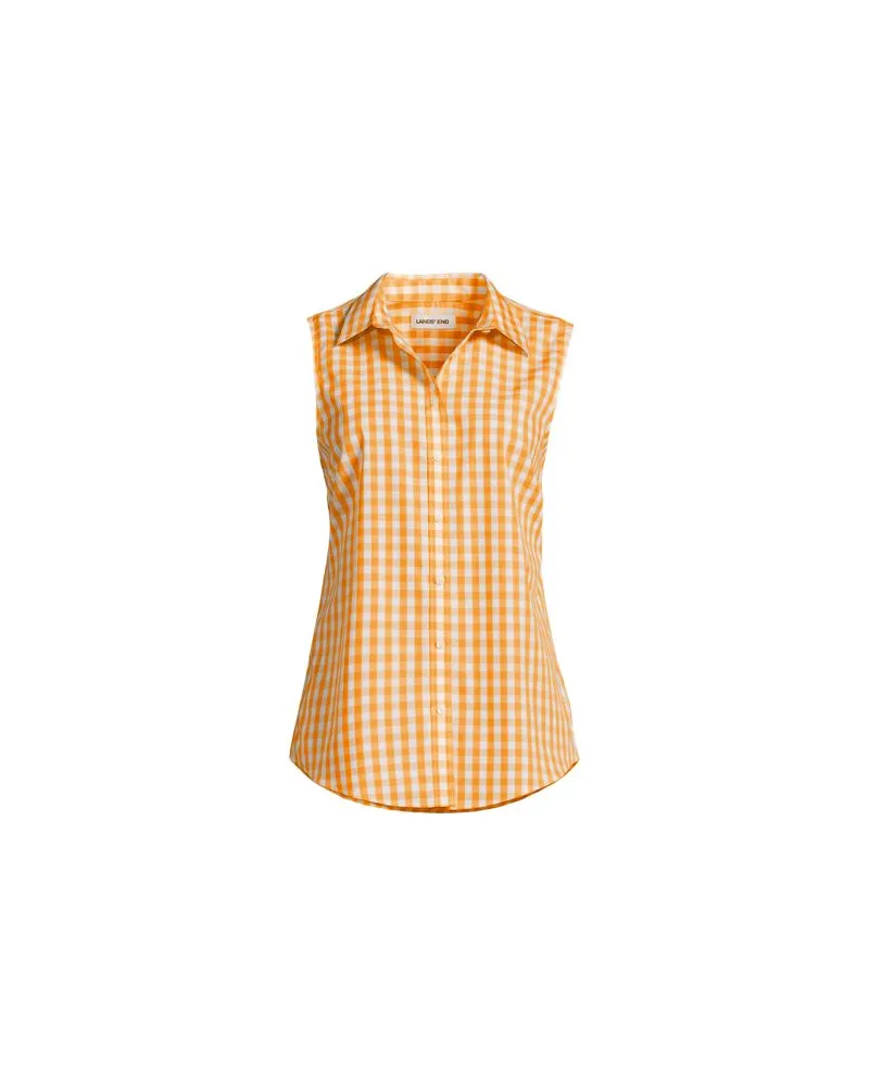 Lands' End Bügelleichte ärmellose Hemdbluse, Damen, Größe regular, Orange, Baumwolle, by Orange