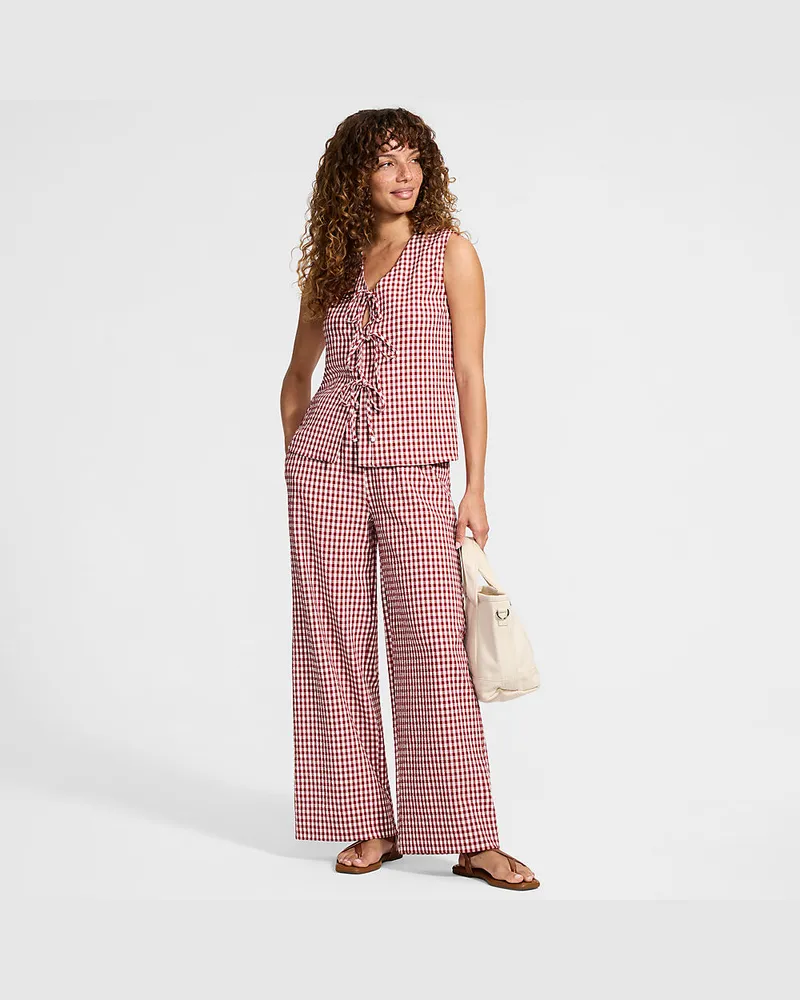 Lands' End Gingham-Hose mit weitem Bein, Damen, Größe regular, Rot, Baumwolle/Polyester/Polyester-Mischung, by Rot
