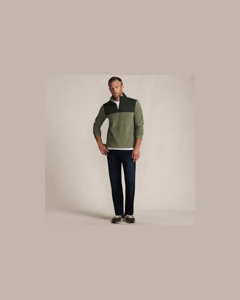 Lands' End Anyweather Fleece-Pullover mit Zipper und Kragen-/Schulterpasse, Herren, Größe:52-54 regular, Grün, Polyester, by Grün