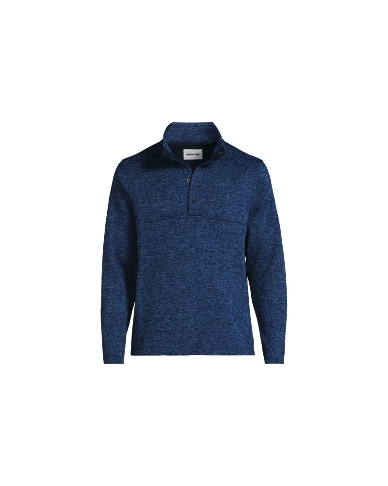 Lands' End Strickfleece-Pullover mit Druckknopfleiste, Herren, Größe regular, Blau, Polyester, by Blau