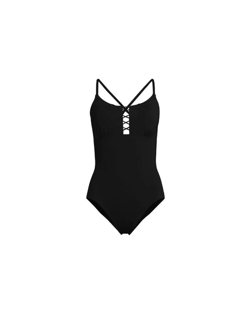 Lands' End Badeanzug mit Schnürung, Damen, Größe plus, Schwarz, Nylon-Mischung, by Schwarz
